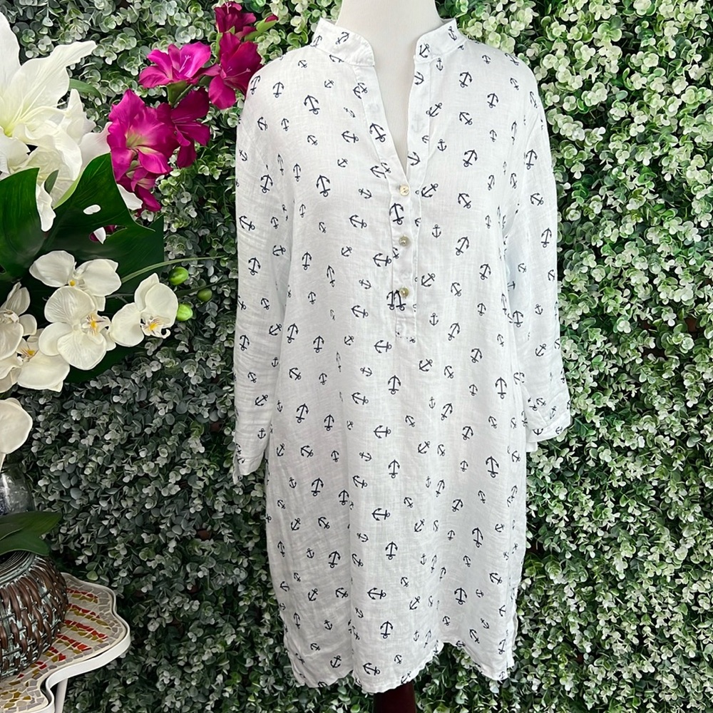 Laura Bianchi Made in Italy Linen Anchor Coverup Tunic Dress